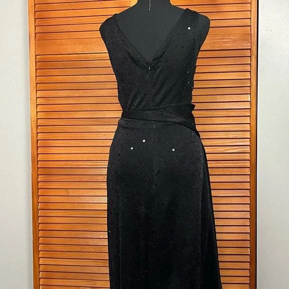 Betsy Johnson Elegant Black Sleeveless Sequins Wrap Style Maxi Dress - Picture 7 of 10